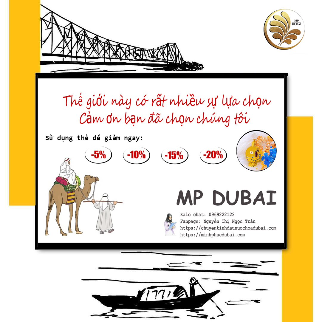 Thẻ giảm giá khi mua tinh dầu nước hoa Dubai trực tiếp tại tiệm - MP Dubai