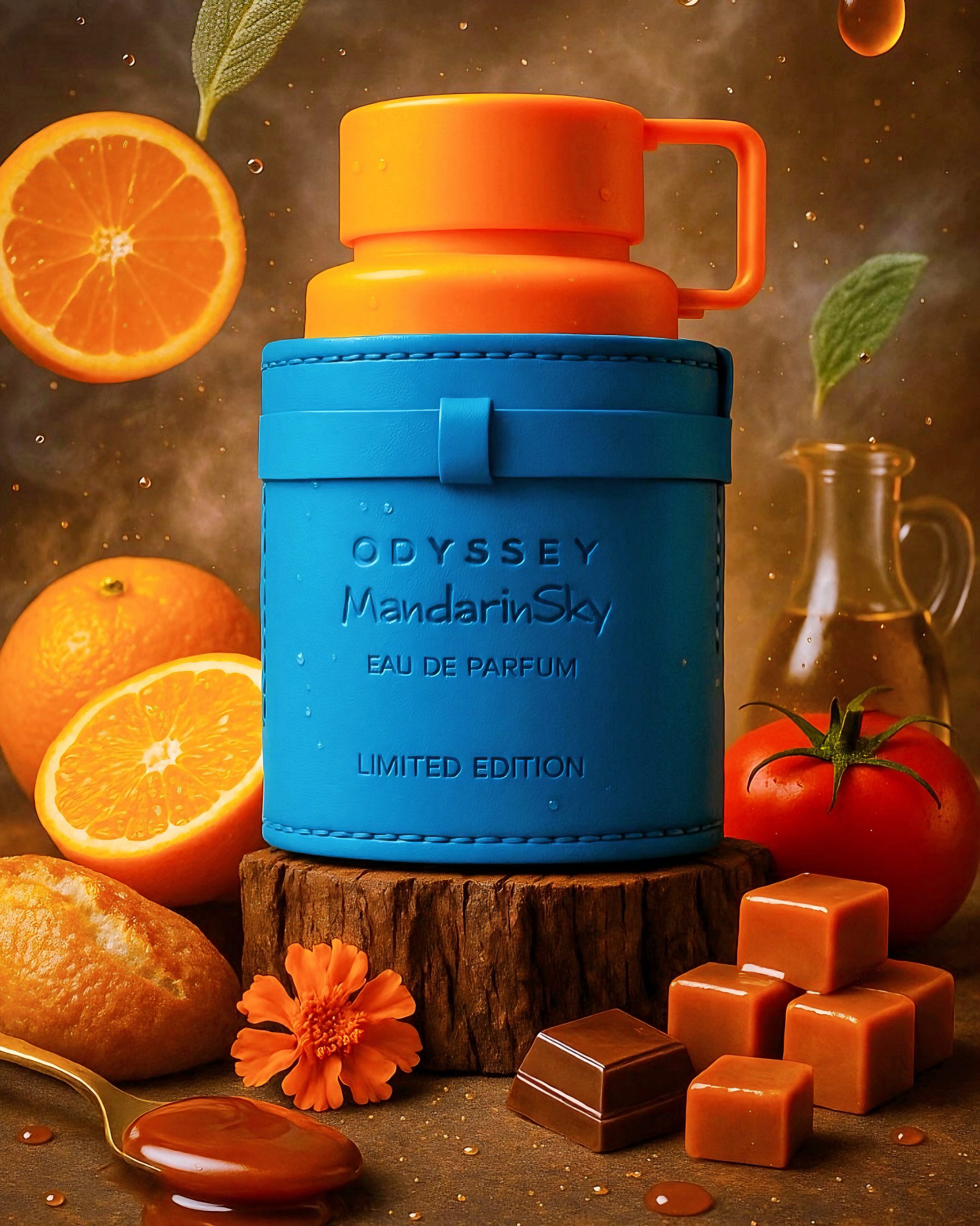  Hình minh họa các tầng hương như cam quýt, caramel, cỏ hương bài.